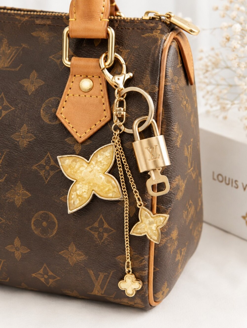 Authentic Louis Vuitton Gold Lock 🔒 Unbranded Flower Keychain Bag Charm LV